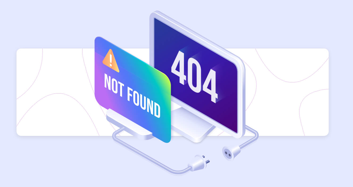 Vector image of a computer with a 404 Not Found page on the screen.