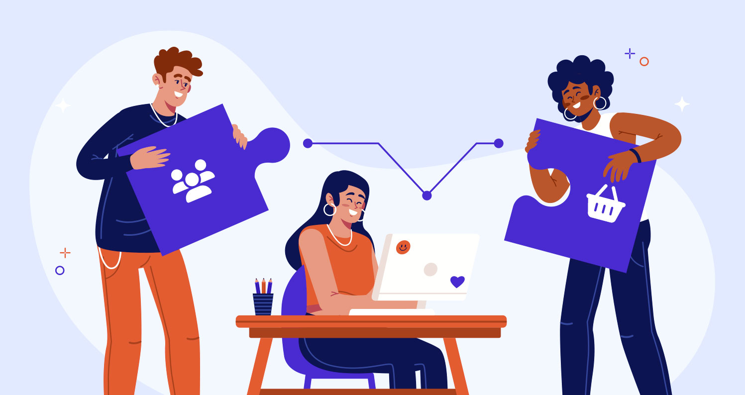 A illustration image of a team collaborating.