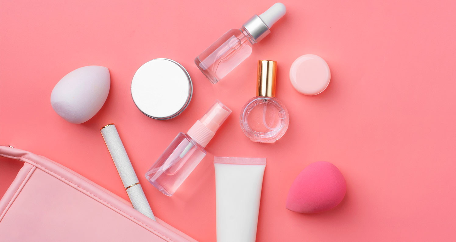 Beauty products on a pink background