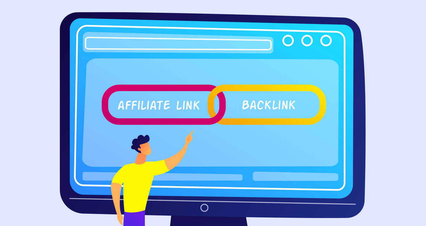 Illustration of a person showing an affiliate link and backlink linked together.