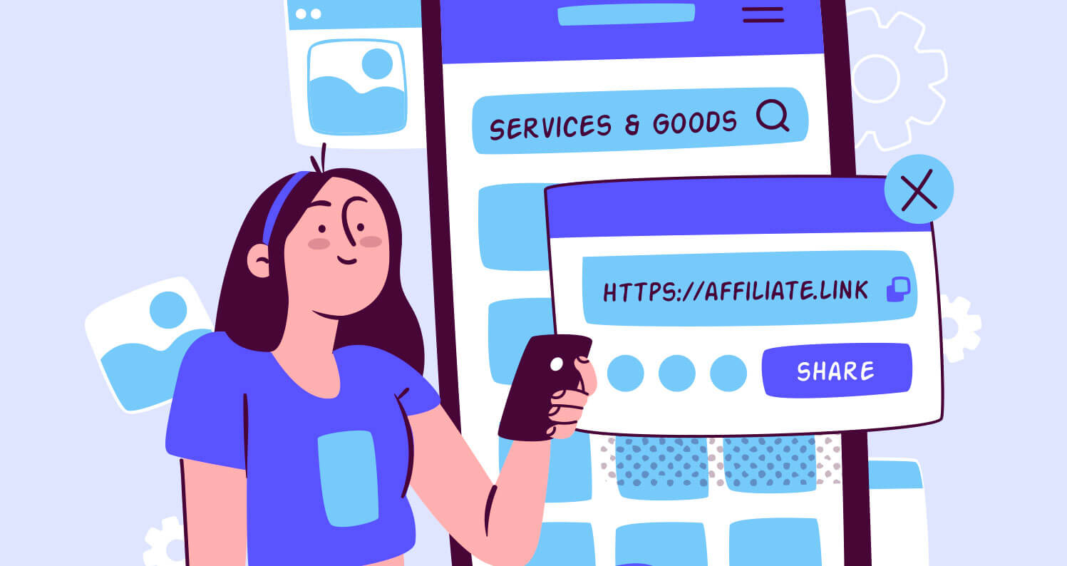 Illustration of a person on their phone sharing an affiliate link.