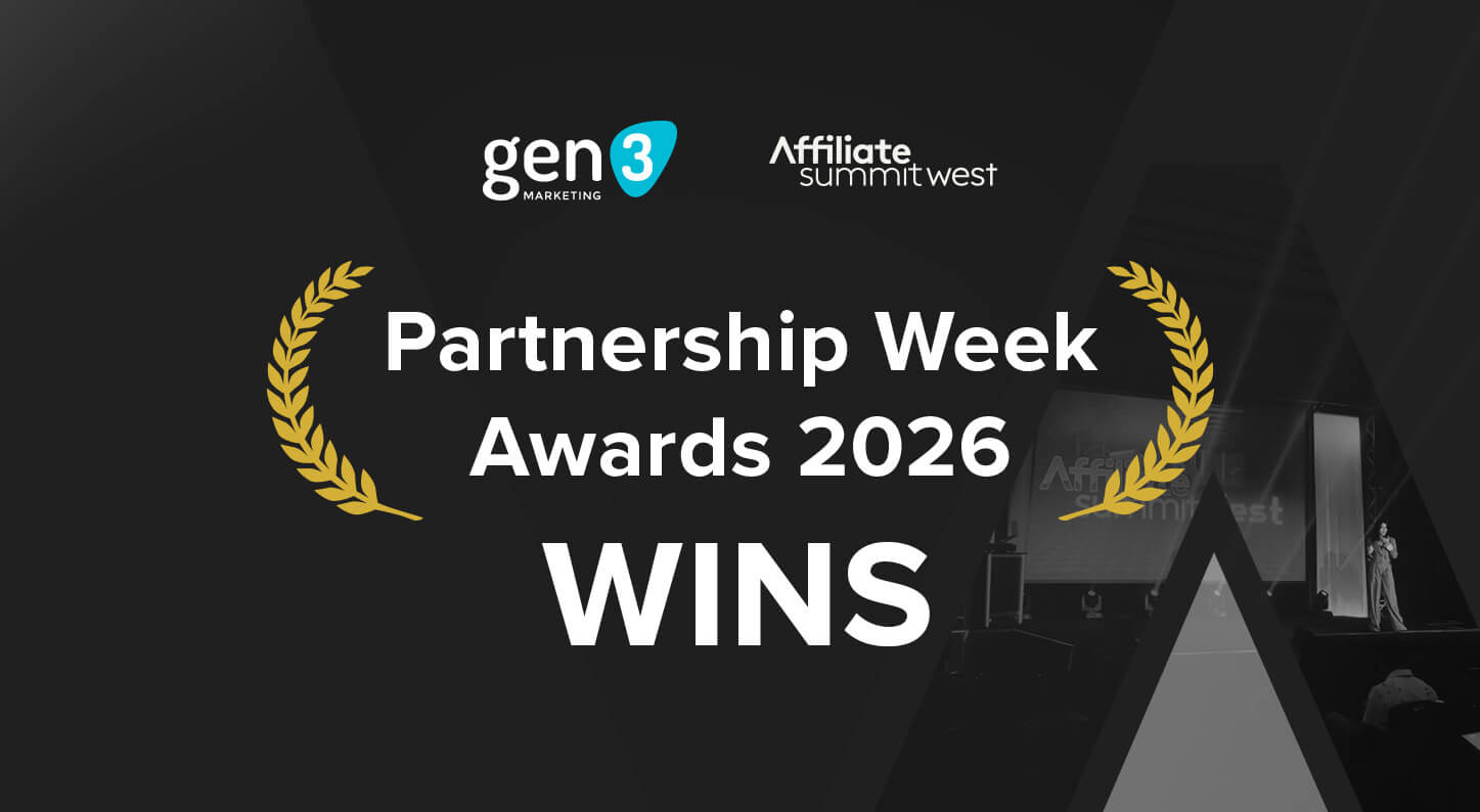 Partnership Week Awards 2026 wins banner featuring the Affiliate Summit West logo and a stage background.