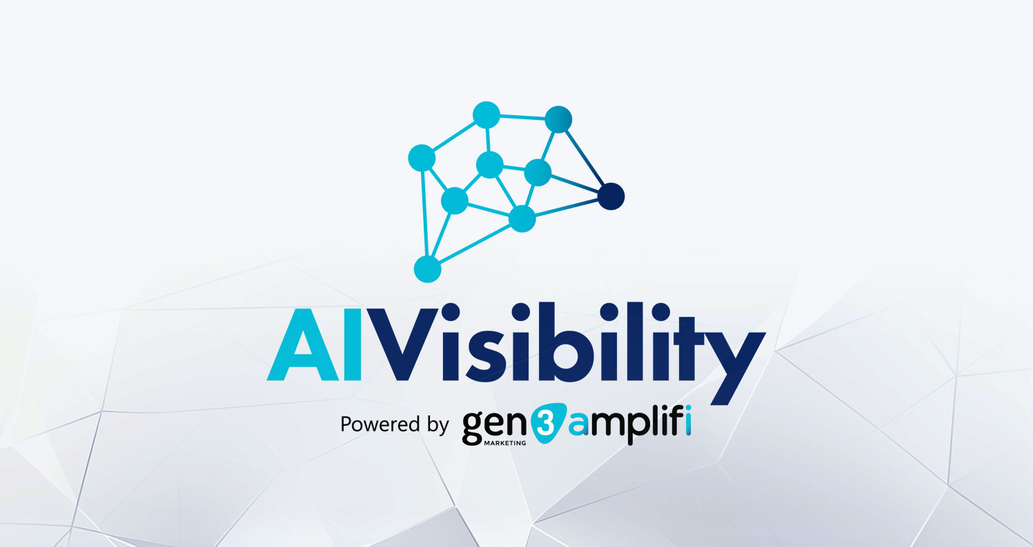 AI Visibility powered by Gen3 amplifi logo with a cyan neural network graphic.