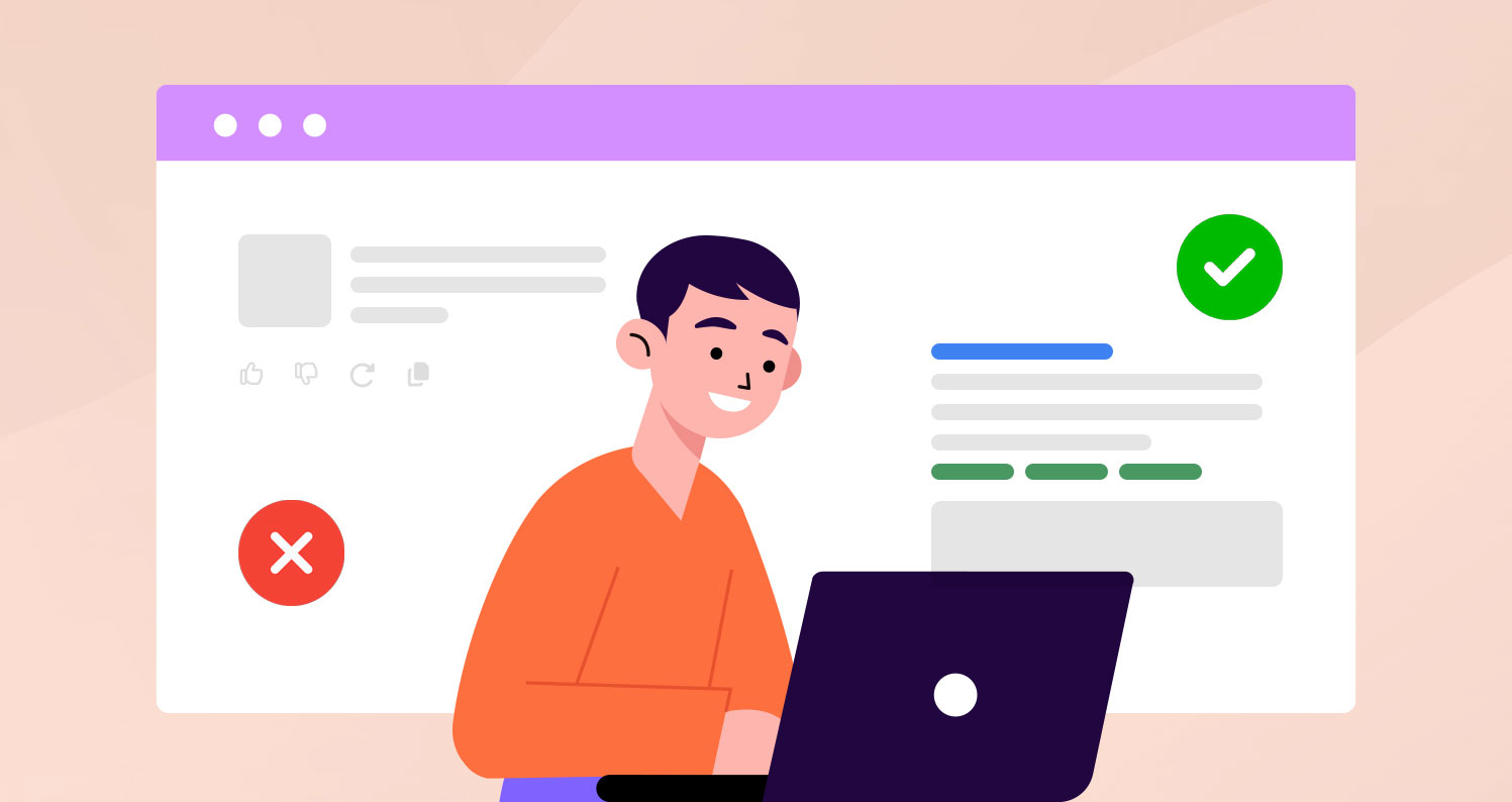 Vector illustration comparing an AI chatbot interface with missing referral clicks to a validated search citation result.